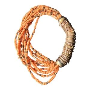 Boho Unbranded Multi Strand Seed Bead Bracelet Orange Gold Tone Metal Rings